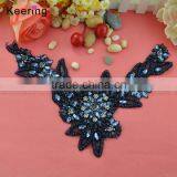 blue decorative beaded neckline collar design for women dress WPH-4006