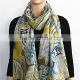 Flower Printed Cotton and Linen Scarf