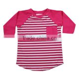 Wholesale 2016 hot pink strip long sleeve raglan shirts with pocket kids boys match girls striped raglan shirts