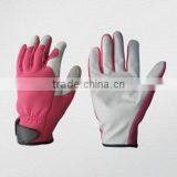 Pink Color Pig Skin Leather Mechanic Gardening Glove-7317 thumbnail-1