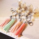 Leather Tassel Bag Hanging Key Chains Zinc Alloy Rose Gold Plated Key Ring Keychains For Car Decoration Jewelry