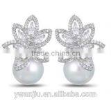 Wholesale Stock Small Order Fashion Women Flower in Water Pearl Zircon Earrings thumbnail-2