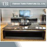 Square Travertine Marble Top Wooden Base Coffee Table thumbnail-1