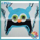 Blue Owl Hat Earflap Beanie Cap Girl Braided Crochet baby owl hat