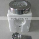 Plain White Ceramic Square Storage Jar With Spoon & Silicone Lid thumbnail-3