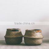 Seagrass Storage Baskets With Leather Hanldes, Belly Decorative Seagrass Baskets thumbnail-2