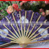 Purple Embroidery Lace Bamboo Wedding Fan thumbnail-4