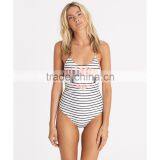 Customize Allover Nautical Stripe Print Swimsuit Scoop Front Neckline Low Back Cut Swimwear Polyamide Elastane Material Blend thumbnail-5