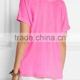 Womens Bright Color V Neck Basic T-shirt thumbnail-3