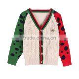 High Quality Contrast Color Cable Knit Boy's V-neck Cardigan Sweater thumbnail-3