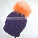 Myfur Popular New Cable Woolen Knitted Hat With Raccoon Pom Pom Top thumbnail-3