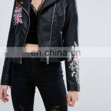 2017 Fahsion Style Custom Woman's PU Leather Waterproof Biker Jacket Plain Bomber Jacket thumbnail-4