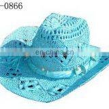 Blue Paper Straw Cowboy Hat