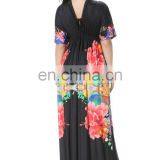6028# Wholesale Black With Floral Print Maxi Bohemian Long Frog Dress Beach Plus Size Women Clothing thumbnail-4