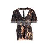 Custom Short Sleeve Halter v Neck Cotton Sublimation Women t Shirt thumbnail-3