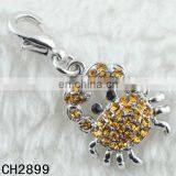 Cheap Elegant Design Metal Yellow Crystal Alloy Crab Pendant Charms