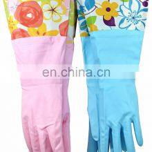 Orange PVC Latex Kitchen Household Spray Flock Lined Fishscale Grip Long Cuff Gloves Manufacturer