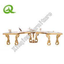 Party Banquet Hall Gold Stainless Steel Half Moon Wedding Dinning Set Table thumbnail-5