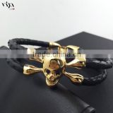 2016 Python/ Stingray Genuine Leather Bracelet Skull Bracelet With 18k Gold Metal For Men Fashion Bracelet