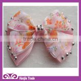 top grade pink fabric bowknot with beads for shoes