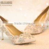 OW14 New Design Wedding Shoes Crystal Low Heel Shoes thumbnail-3