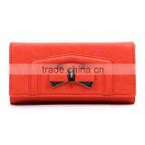 Guangzhou Factory Direct Trendy Style Bowknot Ornament Plain Color Ladies pu Leather Wallet thumbnail-3