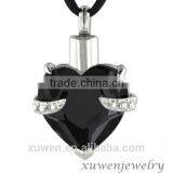 Heart Shaped Stainless Steel Urn Pendant With Black Stone