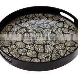 High Quality Eggshell Inlay Round Tray With Handle From Vietnam thumbnail-1