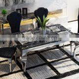 Wholesale Black Marble Dining Table With Mirror Silver Stainless Steel Legs thumbnail-4