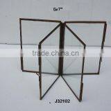 Glass and Brass Photo Frame Four Panel Brass in Antique Finish Available in Two Sizes