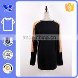 Knitted Rayon Body Contrast Satin Polyester Sleeves Patchwork T-shirt thumbnail-2