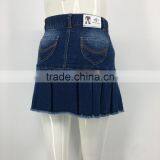 Ladies Customized Pleated Denim Mini Umbrella Skirt thumbnail-3