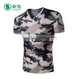 High Quality Summer Casual Clothes V-Neck Short Sleeve Camo Print T-Shirt for Men thumbnail-2
