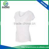 New Design 92%Polyester 8%Spandex V-neck Women Sport T Shirt With Curve Bottom thumbnail-2