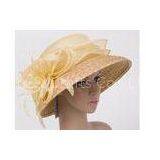 57cm Light Yellow Womens Church Hats With 9cm Down Straw Braid Sewing Brim thumbnail-1