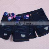 Latest Fashion Design Little Girls Denim Jeans Shorts With Belt Popular Broken Hole Style Wholesale Store Buttons Stylish Shorts thumbnail-6