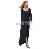Kate Kasin Womens Casual Loose Long Sleeve Crew Neck Black Irregular Hem Dress KK000711-1 thumbnail-2