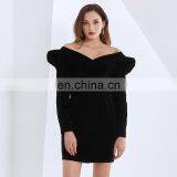 TWOTWINSTYLE Dress For Women V Neck Puff Long Sleeve High Waist Tunic Plus Size Sexy Female Mini thumbnail-5