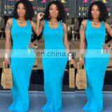 2020 New Arrivals Women Solid Color U-Neck Casual Dresses Ladies Bodycon Long Dresses Women Summer Dresses thumbnail-2