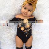 Baby Black Romper With Flower Newborn Toddler Long Sleeve Bodysuit 4Size for 0-2Y thumbnail-3
