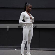 Фитнес-трексаут однотонный комбинезон для женщин с высокой эластичностью, стретч-комбинезон с длинными рукавами и молнией thumbnail-4