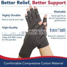Men Women Grey Half Finger Hands Cotton Compression Arthritis Gloves For Pain Relief thumbnail-2