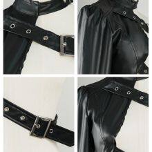 2025 Black Punk Single Shoulder PU Leather Robe Rock Dance Versatile Irregular European and American Independent Station Customized Typing thumbnail-4