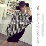 Za Fringed Tassel Houndstooth Jacquard Woven Cashmere Feel Acrylic Scarf thumbnail-6