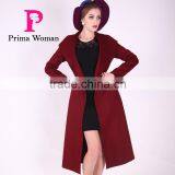 2016 New Design Spring Women Slim Fit Long Wool Coat With Belt