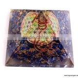 Manufacturer Of Quality Big Orgonite Indigo Chakra Pyramid With Flower Of Life Symbol And Crystal Point | Vastu Pyramid