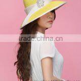 Women Yellow Ribbon Derby Hat Floppy Wide Brim Hat Large Beach Hat