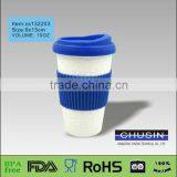 Double Wall BPA Free Ceramic Coffee Cup With Colorful Silicone Sleeve and Lid thumbnail-1