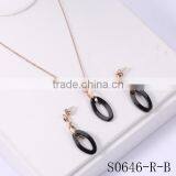Western Lady Fashion Simple Style Black Ceramics Rose Gold Chain Necklace Graceful Jewelry Set thumbnail-1