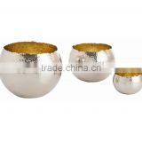 HOT SELLING COPPER BOWLS, TWO TONE BOWL, GOLD INSIDE AND SILVER OUTSIDE,HAMMERED FINISH, SERVING BOWL